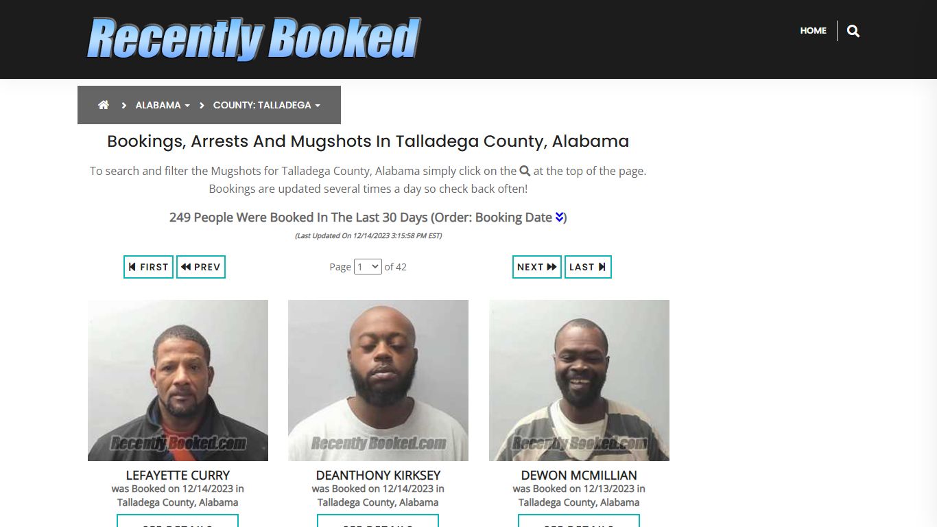Bookings, Arrests and Mugshots in Talladega County, Alabama